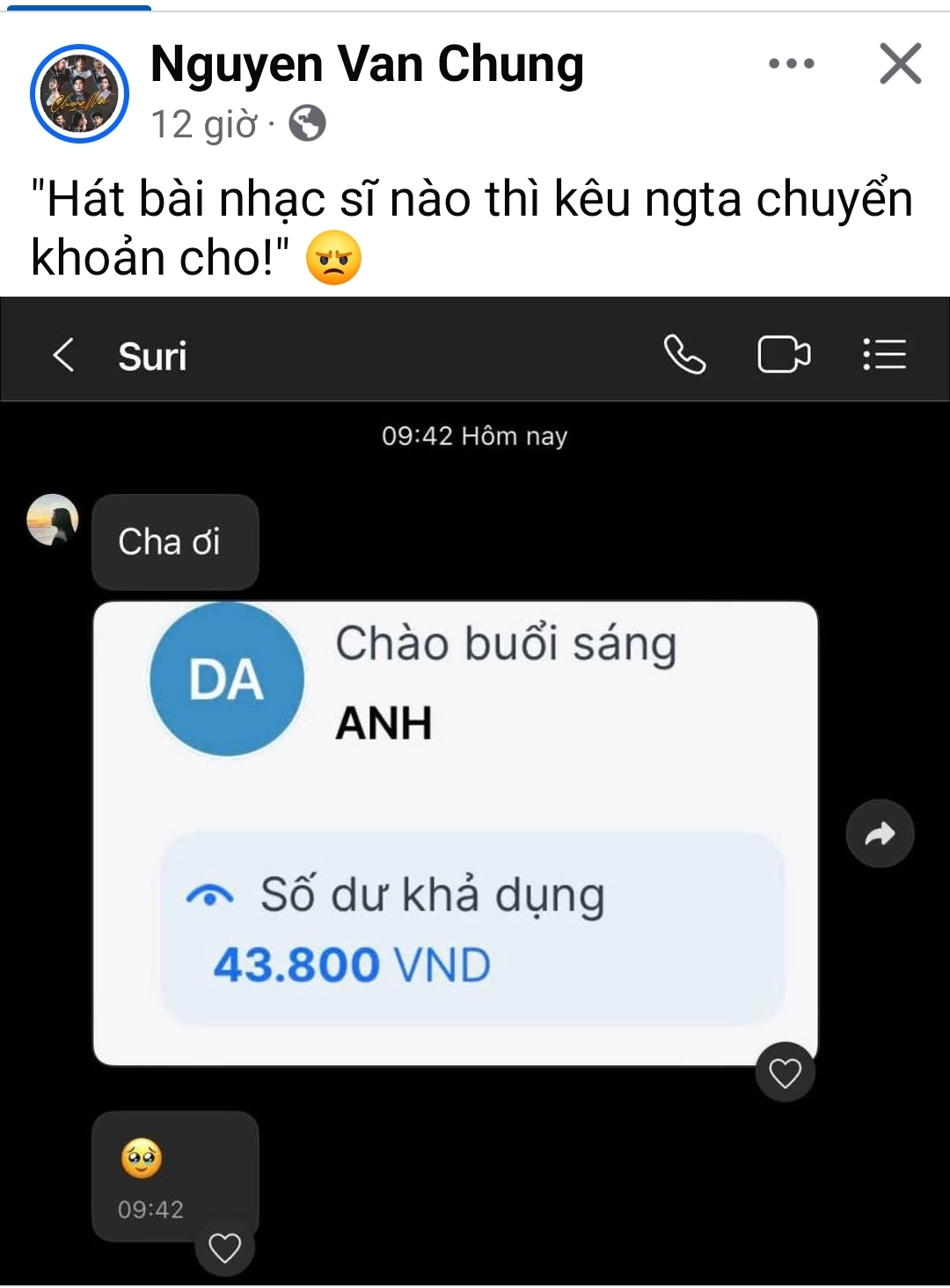 "Ngoa ngoắt" như NS Nguyễn Văn Chung: Con gái gửi lời chào ngày mới hơi đặc biệt, hot dad kiêm cây hài liền tranh thủ "trả thù" vụ hát hò hôm nào- Ảnh 2. "Ngoa ngoắt" như NS Nguyễn Văn Chung: Con gái gửi lời chào ngày mới hơi đặc biệt, hot dad kiêm cây hài liền tranh thủ "trả thù" vụ hát hò hôm nào- Ảnh 2.