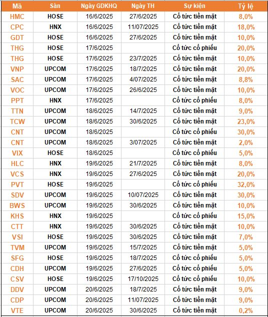 Lịch chốt quyền cổ tức 16/6-20/6: Cổ tức tiền mặt cao nhất 30%- Ảnh 1.