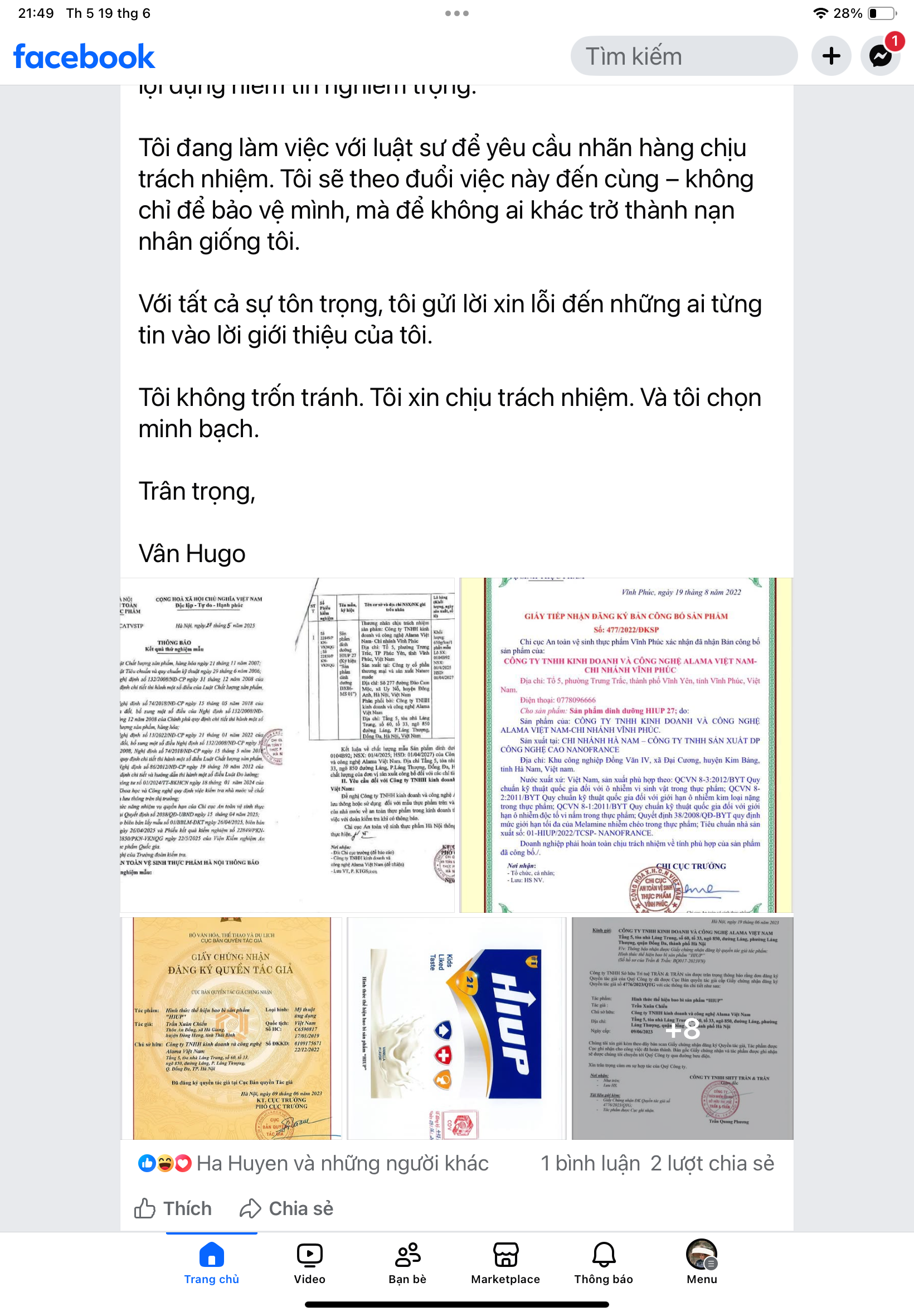 NÓNG - Quảng cáo sữa HIUP giả, BTV Vân Hugo lên tiếng: Tôi bị lừa, tổn thương danh dự, bị lợi dụng niềm tin nghiêm trọng- Ảnh 1. NÓNG - Quảng cáo sữa HIUP giả, BTV Vân Hugo lên tiếng: Tôi bị lừa, tổn thương danh dự, bị lợi dụng niềm tin nghiêm trọng- Ảnh 1.