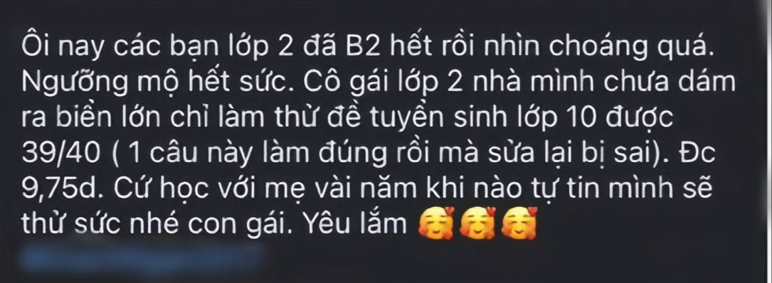 Con gái lớp 2 làm đề thi lớp 10 được 9,75 điểm, mẹ vẫn khiêm tốn "chưa ra biển lớn": Màn khoe con khiến MXH dậy sóng- Ảnh 1. Con gái lớp 2 làm đề thi lớp 10 được 9,75 điểm, mẹ vẫn khiêm tốn "chưa ra biển lớn": Màn khoe con khiến MXH dậy sóng- Ảnh 1.