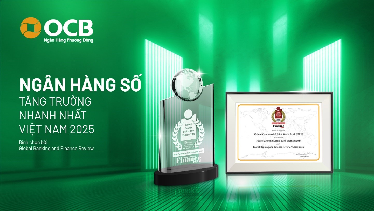 OCB đạt giải Ngân hàng số tăng trưởng nhanh nhất Việt Nam 2025- Ảnh 1. OCB đạt giải Ngân hàng số tăng trưởng nhanh nhất Việt Nam 2025- Ảnh 1.