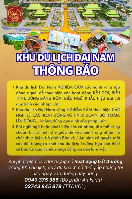 Khu du lịch Đại Nam của bà Nguyễn Phương Hằng phát thông báo nghiêm cấm một loạt hành động của du khách- Ảnh 1.