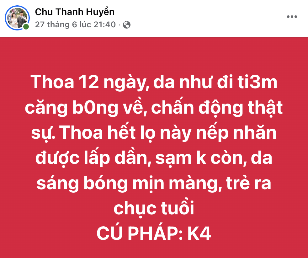 Fanpage Chu Thanh Huyền quảng cáo thổi phồng công dụng: Fanpage Chu Thanh Huyền quảng cáo thổi phồng công dụng: