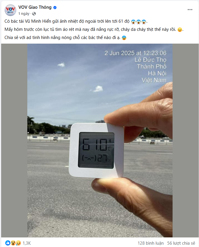 Thực hư thông tin Hà Nội nóng 61 độ C: Tại sao bản tin thời tiết dự báo nhiệt độ cao nhất là 40 độ C, mà cầm nhiệt kế ra đường lại đo được tận 61 độ?- Ảnh 2. Thực hư thông tin Hà Nội nóng 61 độ C: Tại sao bản tin thời tiết dự báo nhiệt độ cao nhất là 40 độ C, mà cầm nhiệt kế ra đường lại đo được tận 61 độ?- Ảnh 2.