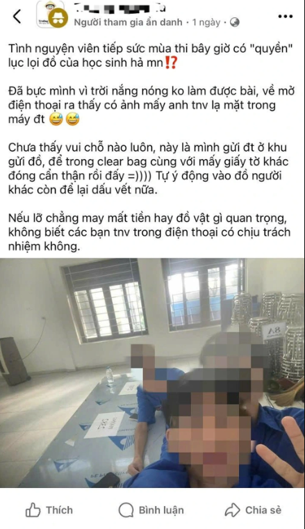 Thí sinh thi tốt nghiệp THPT 2025 tố các tình nguyện viên tự ý sử dụng điện thoại trong lúc gửi đồ- Ảnh 1. Thí sinh thi tốt nghiệp THPT 2025 tố các tình nguyện viên tự ý sử dụng điện thoại trong lúc gửi đồ- Ảnh 1.