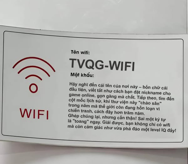 Bài toán tìm mật khẩu wifi ở Thư viện Quốc gia: Sai một ký tự là "toang" ngay, IQ cao mới giải được?- Ảnh 1. Bài toán tìm mật khẩu wifi ở Thư viện Quốc gia: Sai một ký tự là "toang" ngay, IQ cao mới giải được?- Ảnh 1.