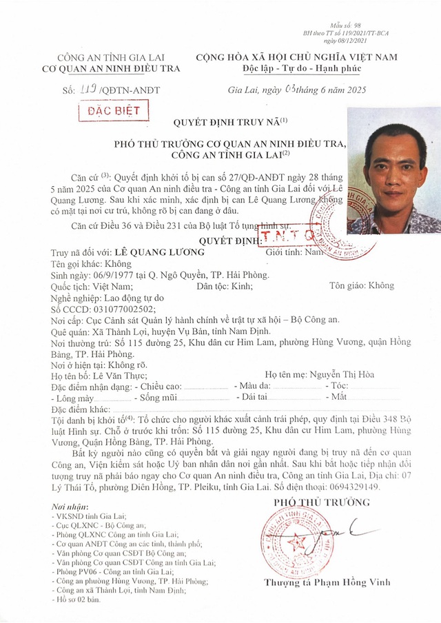 Truy nã đặc biệt Lê Quang Lương- Ảnh 1. Truy nã đặc biệt Lê Quang Lương- Ảnh 1.