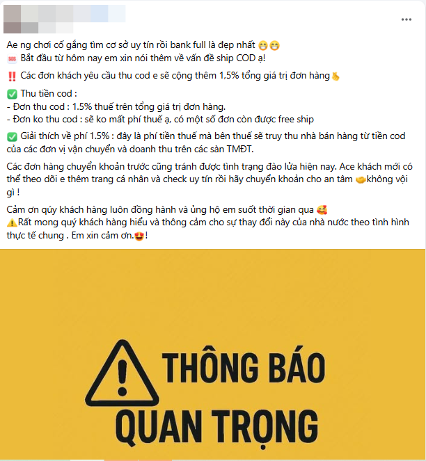Chủ shop online đồng loạt từ chối COD, chuyển khoản thì “cấm” ghi nội dung: Chuyện gì đang diễn ra?- Ảnh 1. Chủ shop online đồng loạt từ chối COD, chuyển khoản thì “cấm” ghi nội dung: Chuyện gì đang diễn ra?- Ảnh 1.