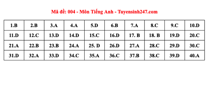 Thi lớp 10 Hà Nội: Đáp án môn tiếng Anh- Ảnh 4. Thi lớp 10 Hà Nội: Đáp án môn tiếng Anh- Ảnh 4.