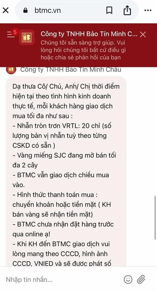 Giữa thời điểm giá vàng tăng vọt, chiều nay, một doanh nghiệp lớn thông báo: Mỗi khách được mua 20 chỉ vàng nhẫn, 2 cây vàng miếng- Ảnh 1.