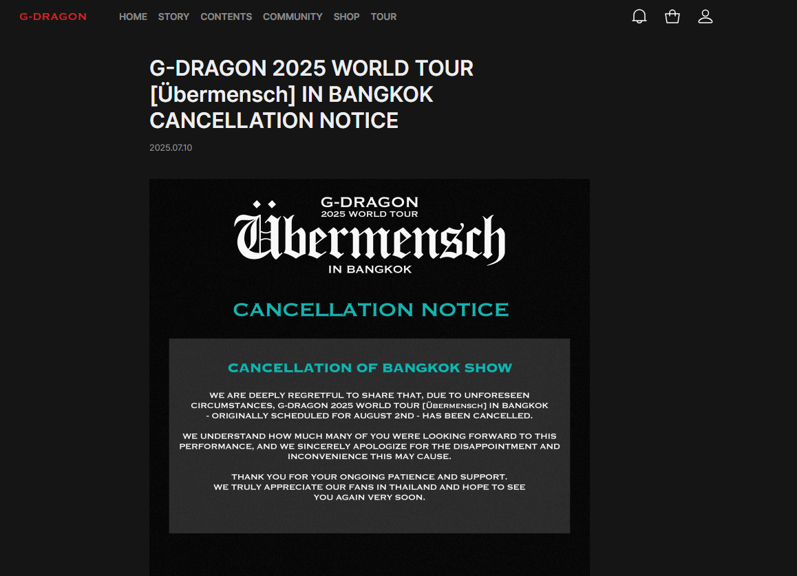 G-Dragon chính thức huỷ concert tại Thái Lan, gây ảnh hưởng lớn đến concert Việt Nam cuối năm nay- Ảnh 2. G-Dragon chính thức huỷ concert tại Thái Lan, gây ảnh hưởng lớn đến concert Việt Nam cuối năm nay- Ảnh 2.