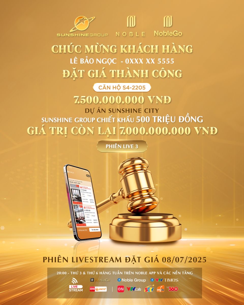 Phiên livestream đặt giá NobleGo tối 8/7: Khách sở hữu căn hộ cao cấp Sunshine City rẻ hơn 2 tỷ đồng- Ảnh 1. Phiên livestream đặt giá NobleGo tối 8/7: Khách sở hữu căn hộ cao cấp Sunshine City rẻ hơn 2 tỷ đồng- Ảnh 1.