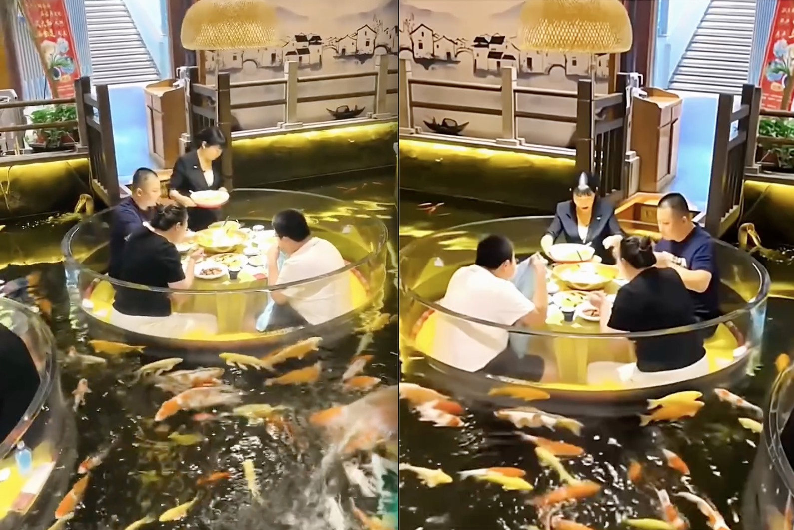 Bàn tiệc bất ngờ vỡ tung giữa lúc đang ăn khiến các thực khách rơi thẳng xuống nước: Thiết kế nhà hàng gây tranh cãi- Ảnh 1. Bàn tiệc bất ngờ vỡ tung giữa lúc đang ăn khiến các thực khách rơi thẳng xuống nước: Thiết kế nhà hàng gây tranh cãi- Ảnh 1.