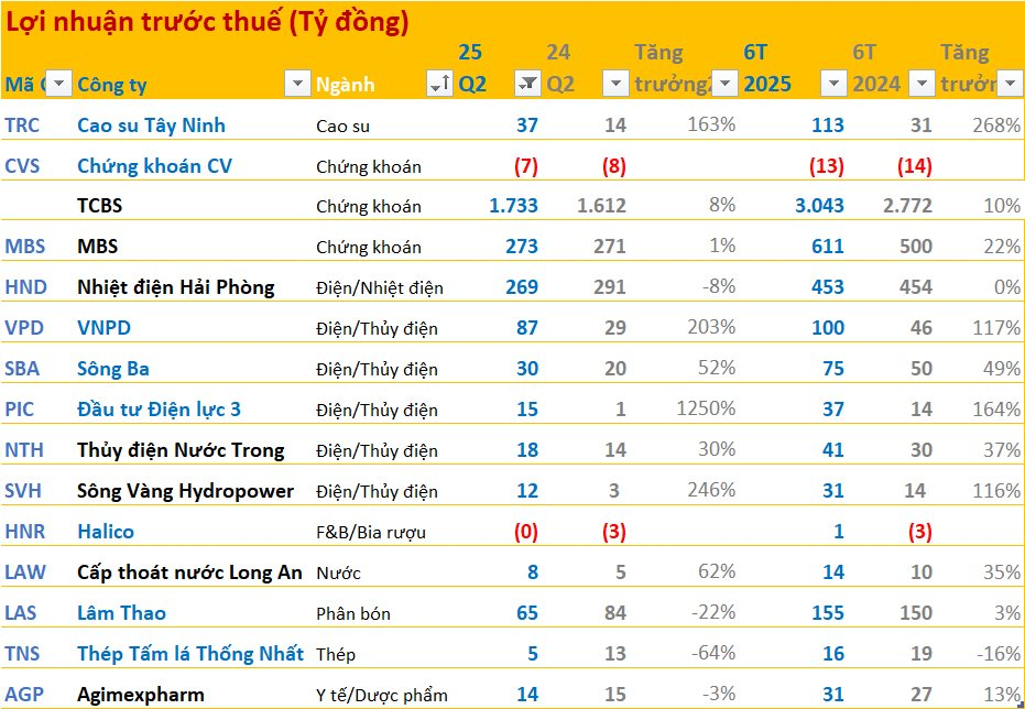 Cập nhật BCTC quý 2/2025 ngày 16/7: Nhiều doanh nghiệp lãi tăng bằng lần, một công ty tăng tới 1.250%- Ảnh 4. Cập nhật BCTC quý 2/2025 ngày 16/7: Nhiều doanh nghiệp lãi tăng bằng lần, một công ty tăng tới 1.250%- Ảnh 4.