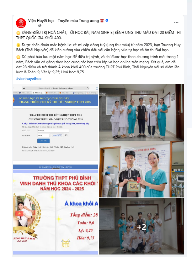 Sáng hóa trị, tối học bài, nam sinh mắc ung thư máu đạt 28 điểm, á khoa khối A00 của trường cấp 3- Ảnh 1. Sáng hóa trị, tối học bài, nam sinh mắc ung thư máu đạt 28 điểm, á khoa khối A00 của trường cấp 3- Ảnh 1.