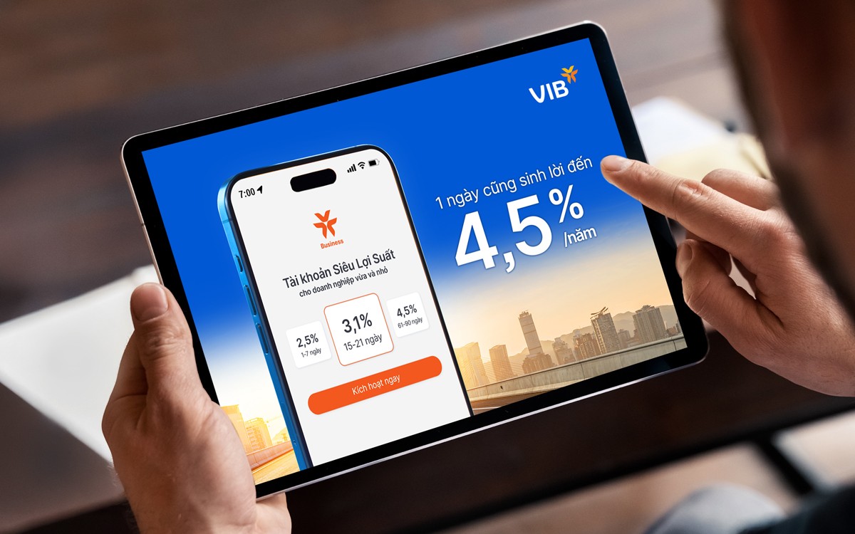 SME tự động hóa quản trị dòng tiền: Mở tài khoản online, sử dụng tính năng sinh lời đến 4,5%/năm từ VIB- Ảnh 1. SME tự động hóa quản trị dòng tiền: Mở tài khoản online, sử dụng tính năng sinh lời đến 4,5%/năm từ VIB- Ảnh 1.