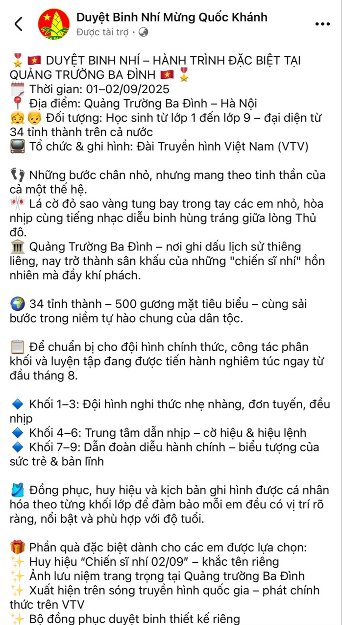 Xuất hiện chiêu trò lừa phụ huynh đăng ký “duyệt binh nhí”- Ảnh 2. Xuất hiện chiêu trò lừa phụ huynh đăng ký “duyệt binh nhí”- Ảnh 2.