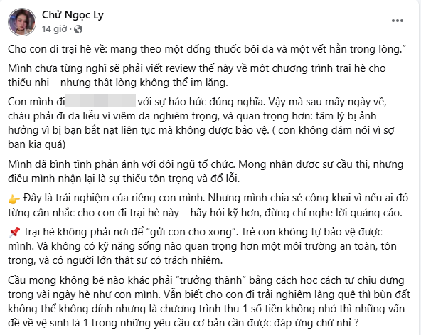 Mẹ Hà Nội tố 1 trại hè thu phí gần 10 triệu nhưng con bị bắt nạt liên tục, phản hồi thiếu trách nhiệm?- Ảnh 1.
