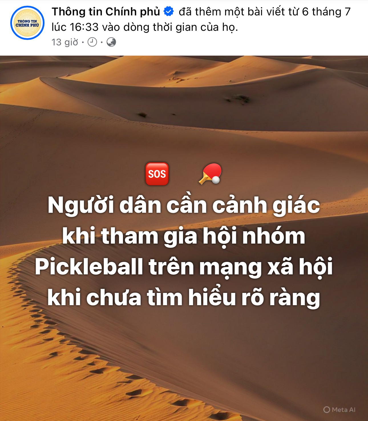 Fanpage Thông tin Chính phủ cảnh báo hội nhóm pickleball lừa đảo, người phụ nữ bị lừa 2,1 tỷ đồng- Ảnh 1. Fanpage Thông tin Chính phủ cảnh báo hội nhóm pickleball lừa đảo, người phụ nữ bị lừa 2,1 tỷ đồng- Ảnh 1.