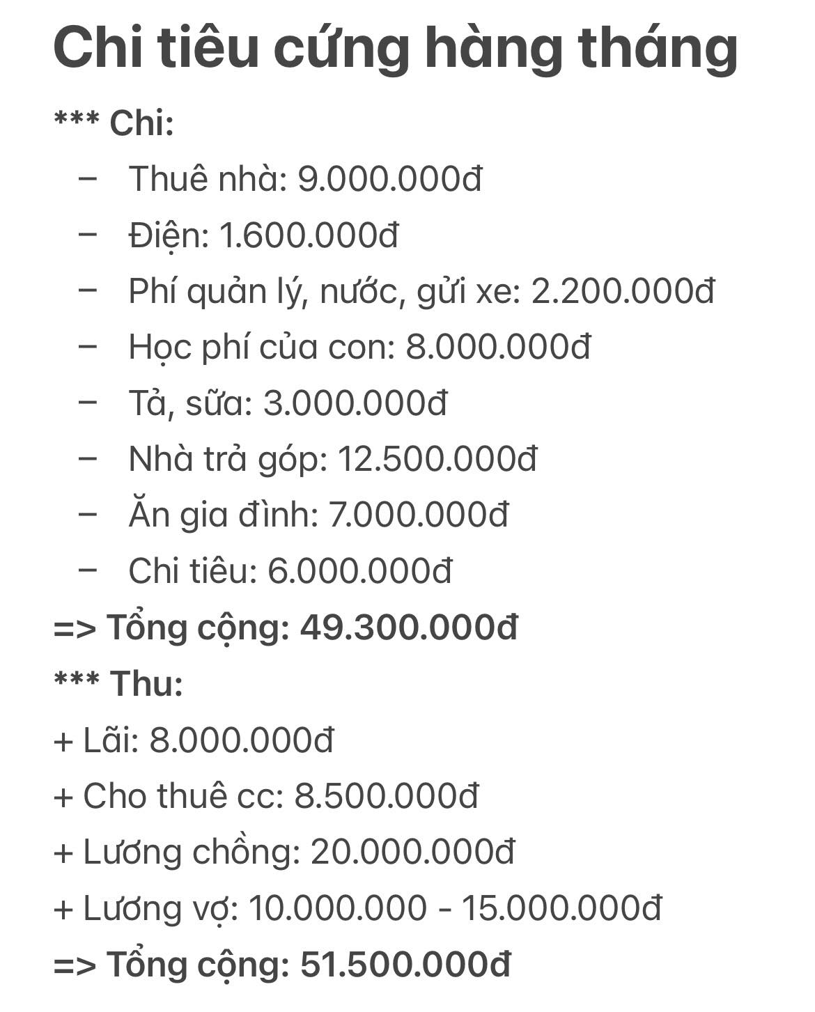 Bảng chi tiêu gần 50 triệu của vợ chồng ở TP.HCM khiến dân mạng ngơ ngác: “Ủa có nhà sao không ở?”- Ảnh 1. Bảng chi tiêu gần 50 triệu của vợ chồng ở TP.HCM khiến dân mạng ngơ ngác: “Ủa có nhà sao không ở?”- Ảnh 1.