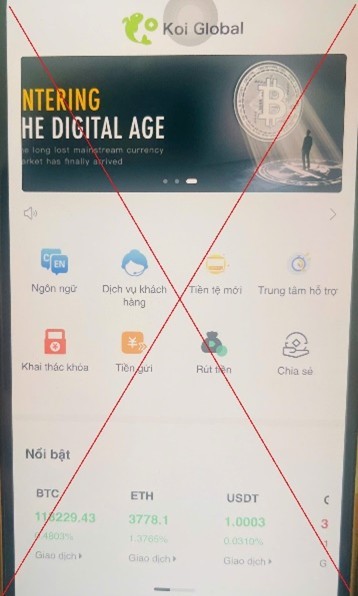 Công an TP. Hà Nội phát cảnh báo khẩn đến toàn bộ người dân về lừa đảo đầu tư tiền ảo trên ứng dụng Koi Global- Ảnh 1. Công an TP. Hà Nội phát cảnh báo khẩn đến toàn bộ người dân về lừa đảo đầu tư tiền ảo trên ứng dụng Koi Global- Ảnh 1.