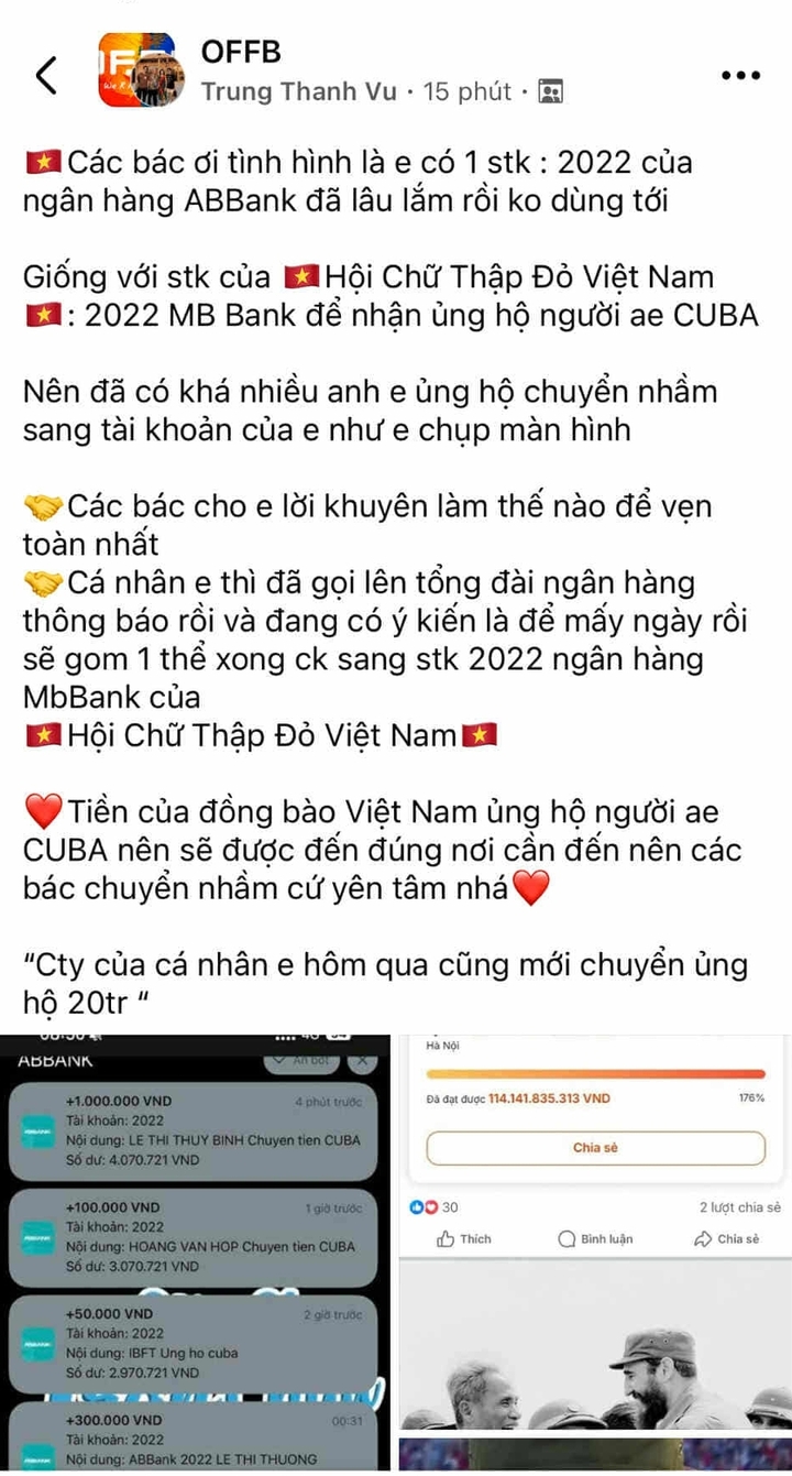Nhiều người chuyển nhầm tiền ủng hộ Cuba vào tài khoản cá nhân: Ngân hàng lên tiếng- Ảnh 1.
