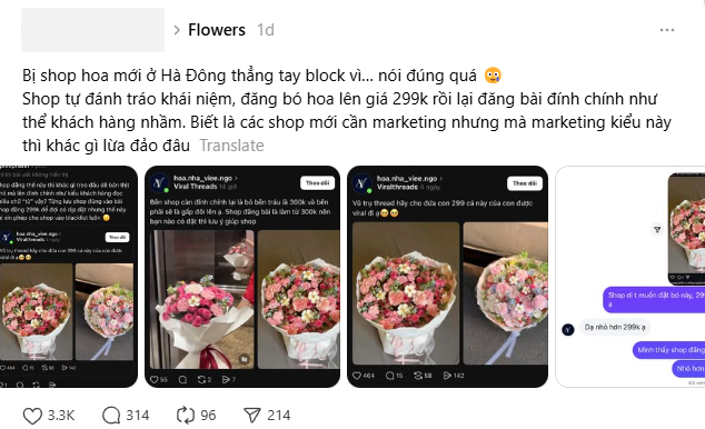 Khách ấm ức tố shop hoa tươi Hà Nội “treo đầu dê bán thịt chó”, còn bị shop block vì… bóc phốt đúng quá!- Ảnh 1. Khách ấm ức tố shop hoa tươi Hà Nội “treo đầu dê bán thịt chó”, còn bị shop block vì… bóc phốt đúng quá!- Ảnh 1.