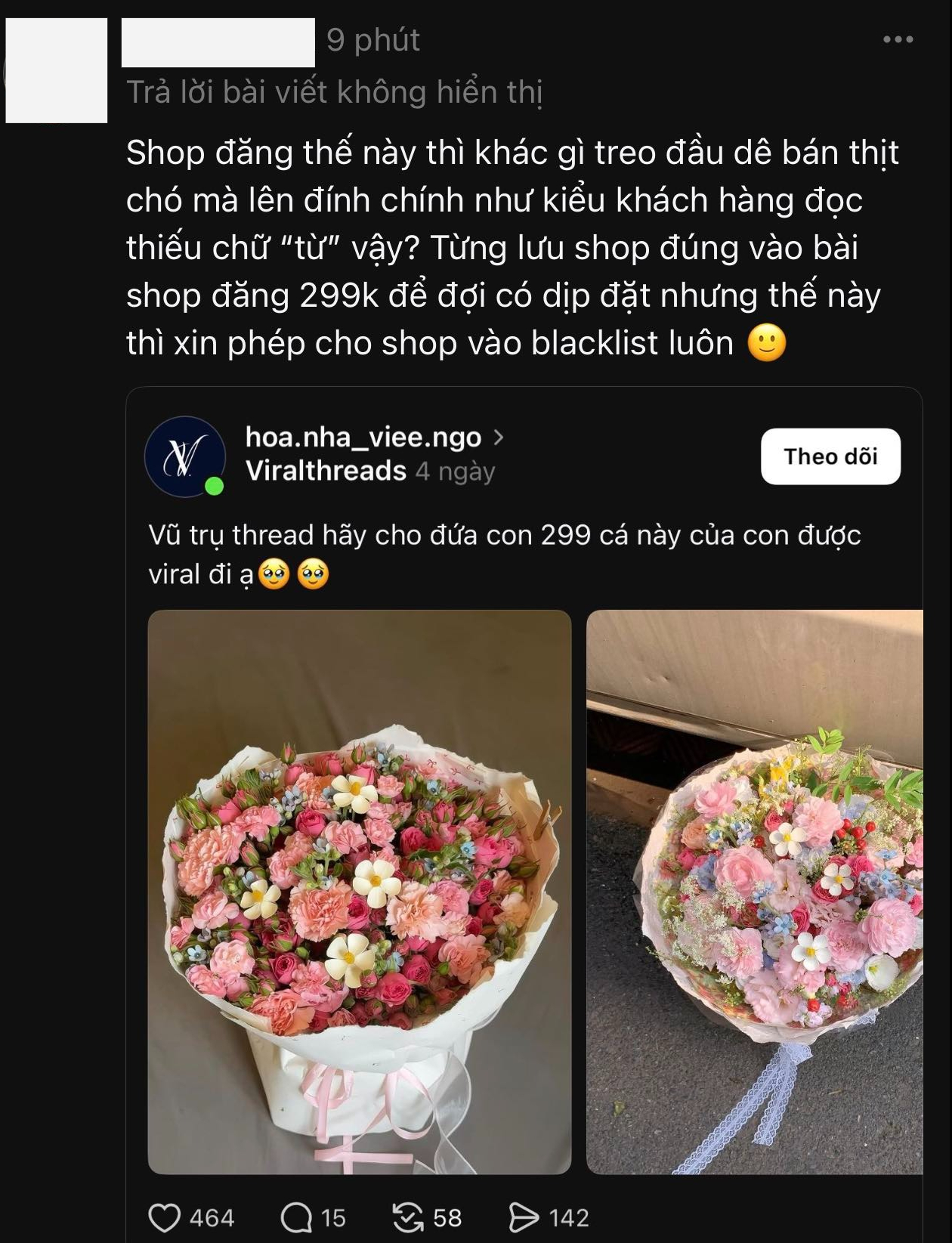 Khách ấm ức tố shop hoa tươi Hà Nội “treo đầu dê bán thịt chó”, còn bị shop block vì… bóc phốt đúng quá!- Ảnh 6. Khách ấm ức tố shop hoa tươi Hà Nội “treo đầu dê bán thịt chó”, còn bị shop block vì… bóc phốt đúng quá!- Ảnh 6.