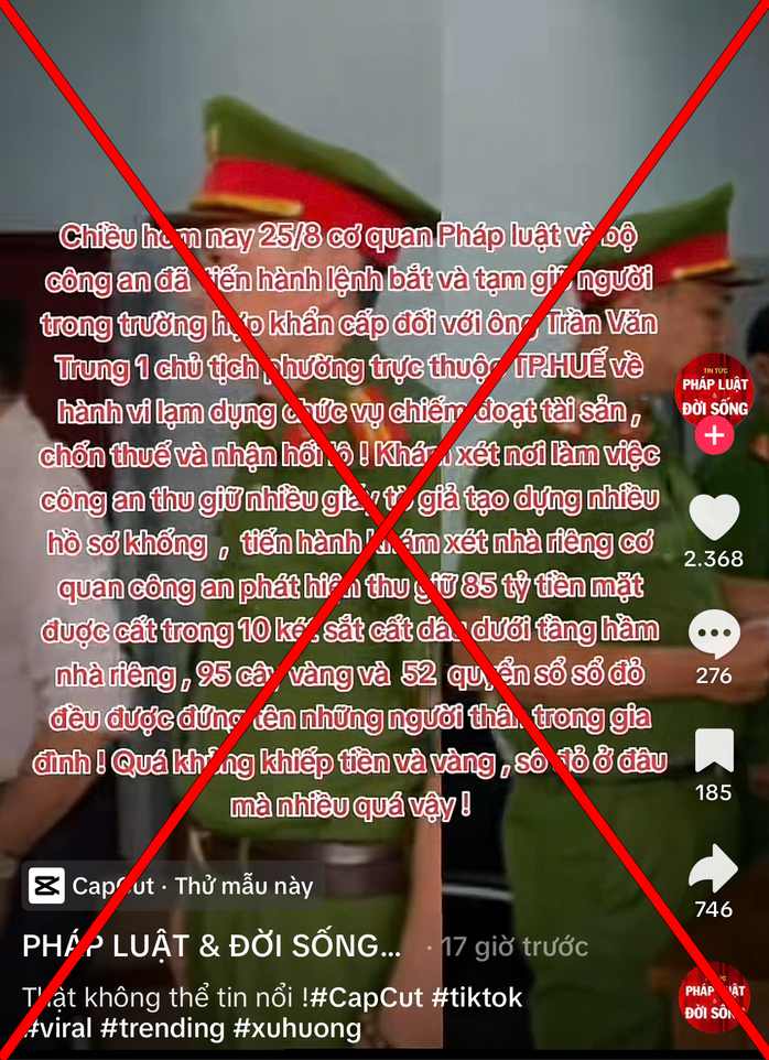 Xác minh, xử lý người tung tin "bắt chủ tịch phường Trần Văn Trung ở Huế” trên TikTok- Ảnh 1.