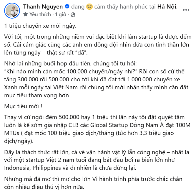CEO Xanh SM Nguyễn Văn Thanh: 'Thay vì ngồi đếm 500.000 hay 1 triệu, chúng tôi đặt luôn mục tiêu gia nhập CLB các Global Startup Đông Nam Á đạt 100 triệu giao dịch/ngày'- Ảnh 2.