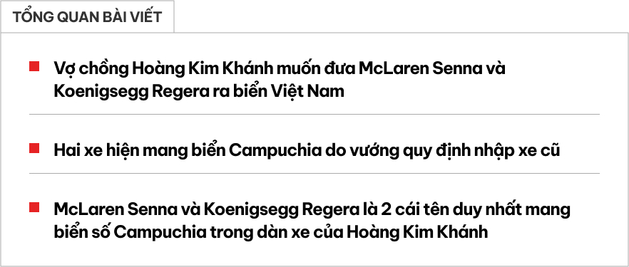 Đại gia Hoàng Kim Khánh tiết lộ 2 lý do khiến cặp siêu xe trăm tỷ McLaren Senna và Koenigsegg Regera không được đăng ký biển Việt Nam- Ảnh 1.