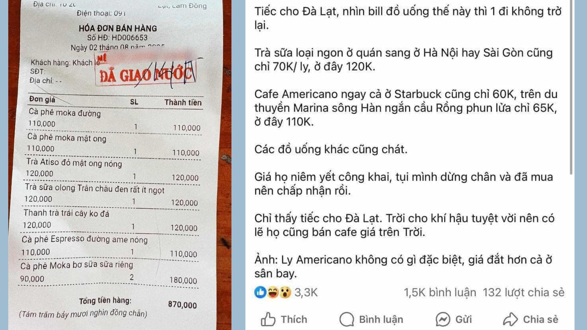 Du khách bất bình với giá cà phê 100.000 đồng ở Đà Lạt, lãnh đạo phường lên tiếng- Ảnh 1. Du khách bất bình với giá cà phê 100.000 đồng ở Đà Lạt, lãnh đạo phường lên tiếng- Ảnh 1.