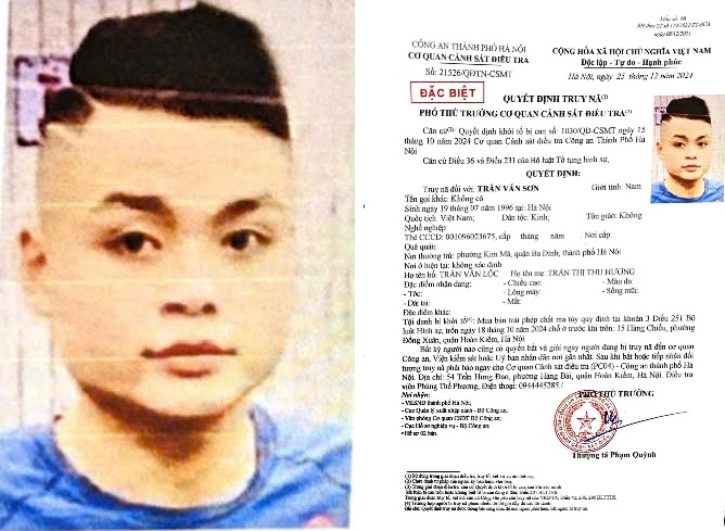 Truy nã Trần Văn Sơn sinh năm 1996- Ảnh 1. Truy nã Trần Văn Sơn sinh năm 1996- Ảnh 1.