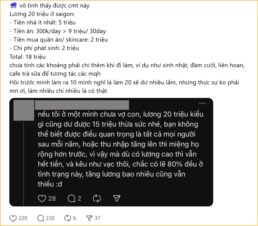 Lương 20 triệu ở TP.HCM còn không đủ tiêu, nói gì tới tiết kiệm?- Ảnh 1. Lương 20 triệu ở TP.HCM còn không đủ tiêu, nói gì tới tiết kiệm?- Ảnh 1.
