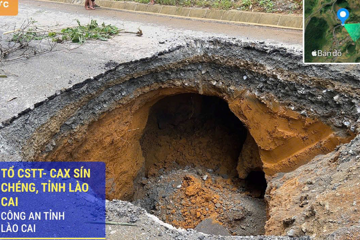 'Hố tử thần' xuất hiện trên đường liên xã ở Lào Cai- Ảnh 1.
