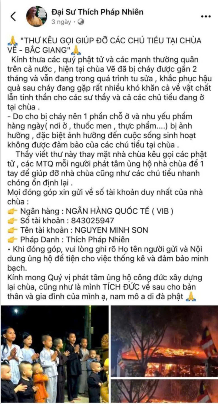 Khởi tố kẻ giả danh sư thầy kêu gọi ủng hộ để chiếm đoạt tài sản- Ảnh 1. Khởi tố kẻ giả danh sư thầy kêu gọi ủng hộ để chiếm đoạt tài sản- Ảnh 1.