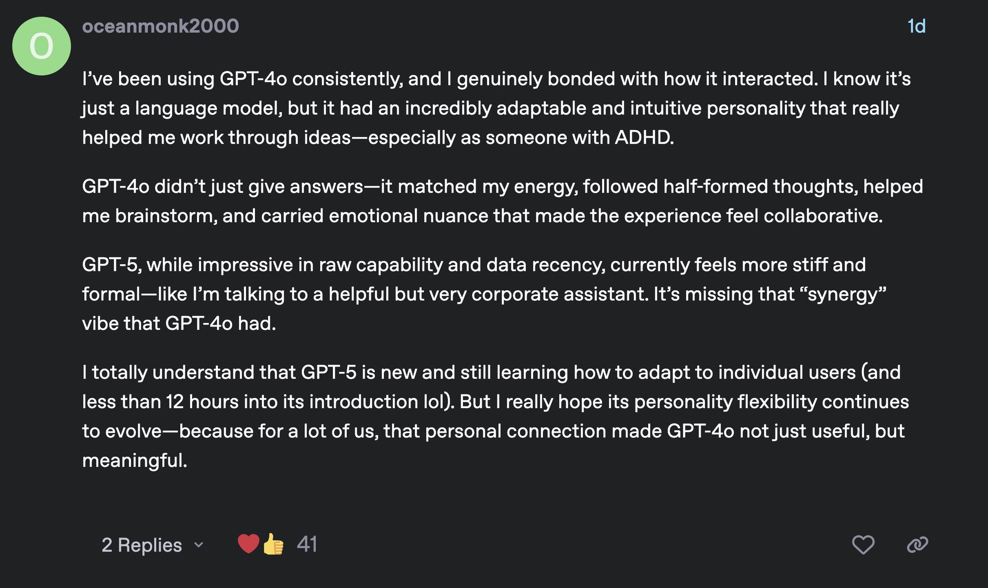 Người dùng đòi lấy lại ChatGPT 4o cũ: Hình như với AI, học thức cao quá cũng hóa “nhạt nhẽo”?- Ảnh 3.