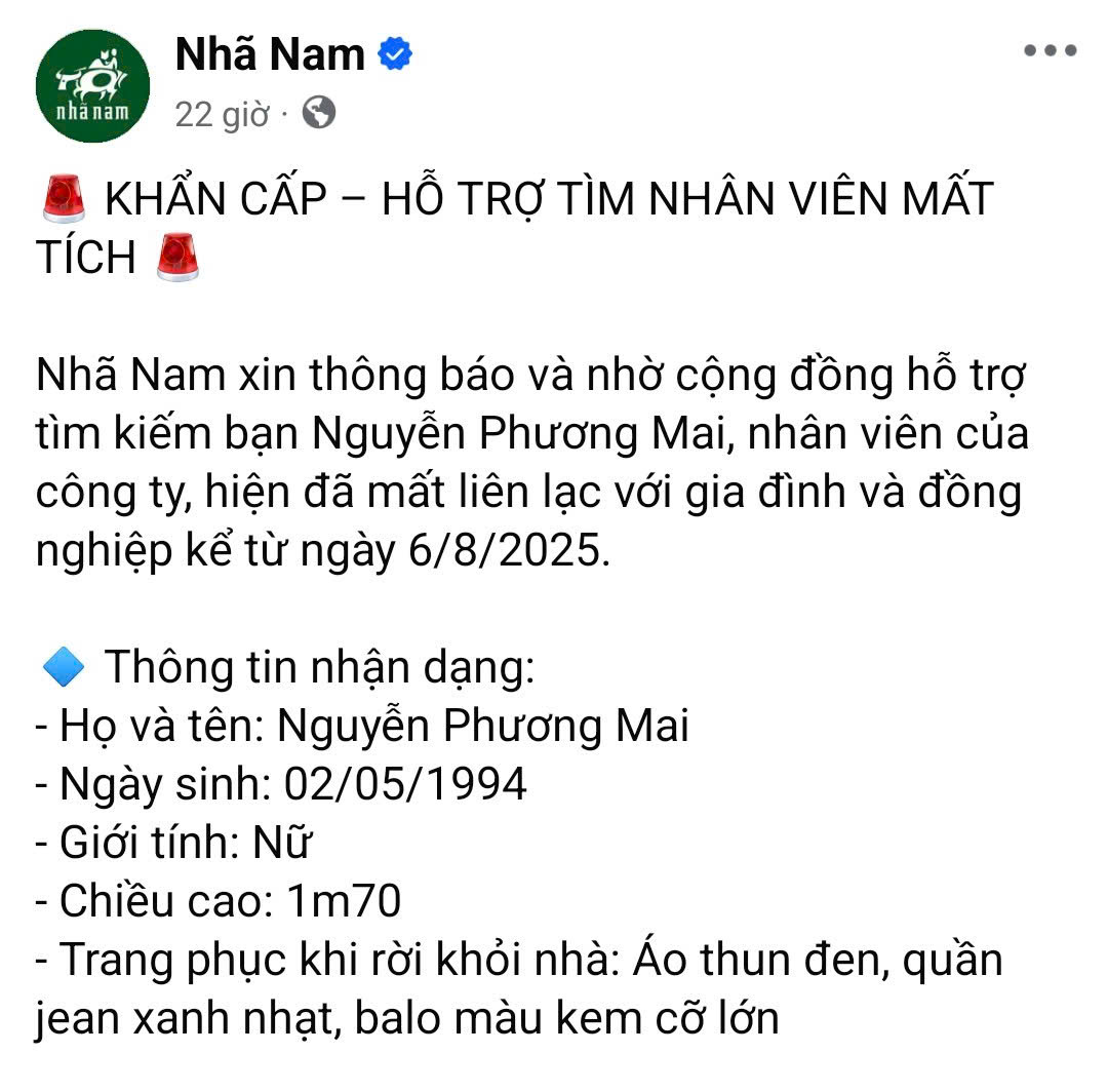 Công an TP HCM làm việc với Công ty Nhã Nam vụ nữ nhân viên mất liên lạc- Ảnh 1.
