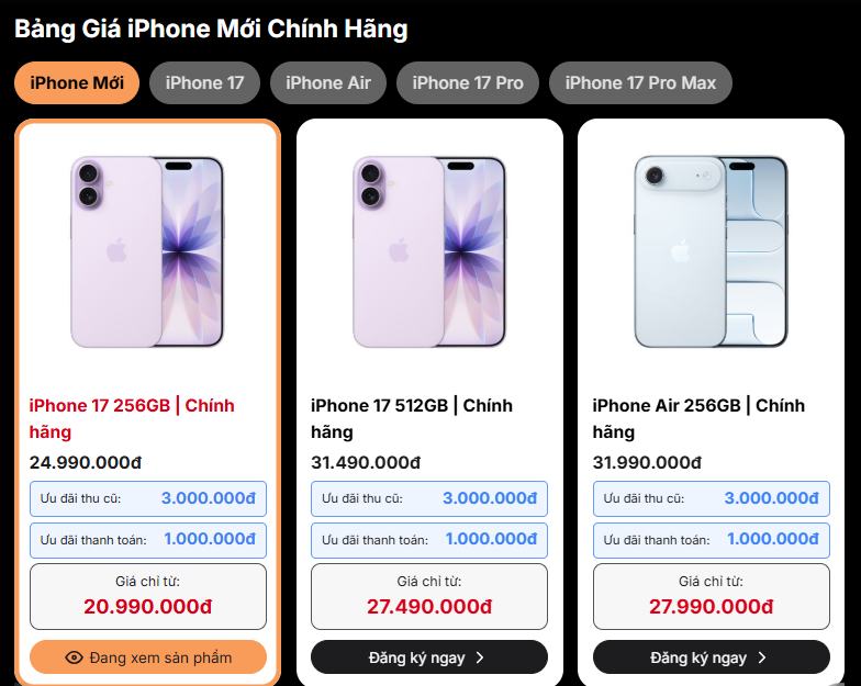 Dạo xem giá bán iPhone 17 chính hãng tại Việt Nam, mua ở Apple Store hay đại lý nào rẻ hơn?- Ảnh 5. Dạo xem giá bán iPhone 17 chính hãng tại Việt Nam, mua ở Apple Store hay đại lý nào rẻ hơn?- Ảnh 5.