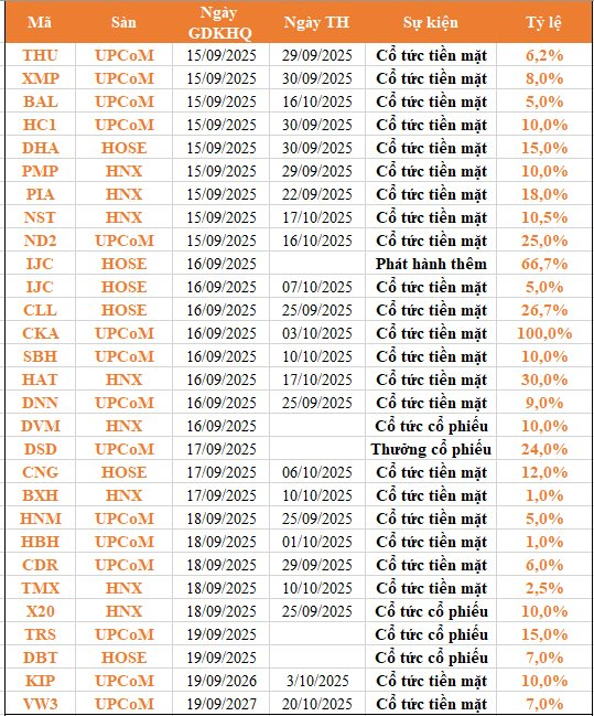 Lịch chốt quyền cổ tức 15/9-19/9: Cổ tức tiền mặt cao nhất 100%- Ảnh 1.