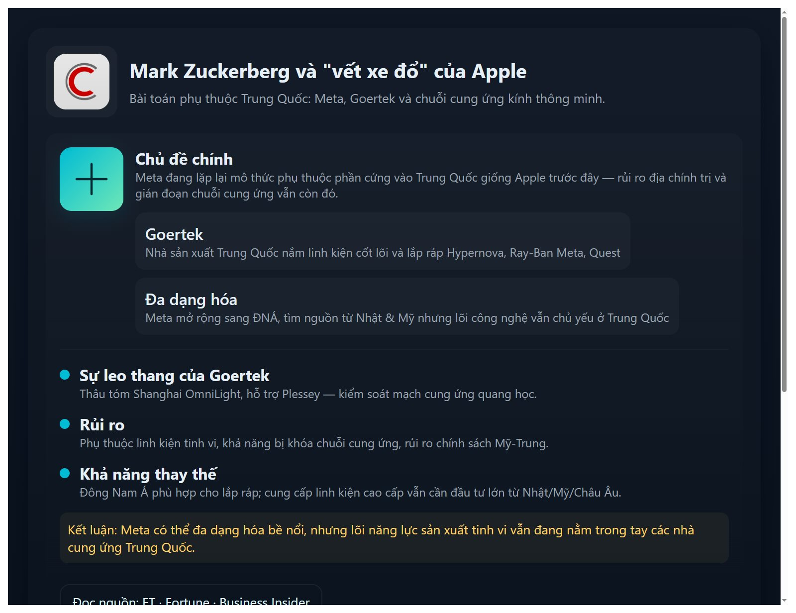 Mark Zuckerberg và "vết xe đổ" của Apple: Bài toán phụ thuộc Trung Quốc trong chuỗi cung ứng kính thông minh- Ảnh 2.