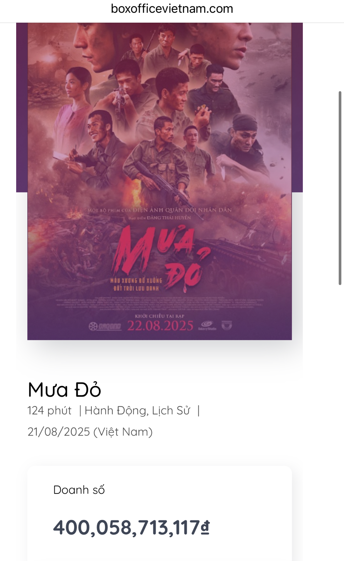 Chưa từng có trong lịch sử: Mưa Đỏ đạt doanh thu gần 55 tỷ một ngày, giữ kỷ lục khó ai có thể lật đổ- Ảnh 2. Chưa từng có trong lịch sử: Mưa Đỏ đạt doanh thu gần 55 tỷ một ngày, giữ kỷ lục khó ai có thể lật đổ- Ảnh 2.