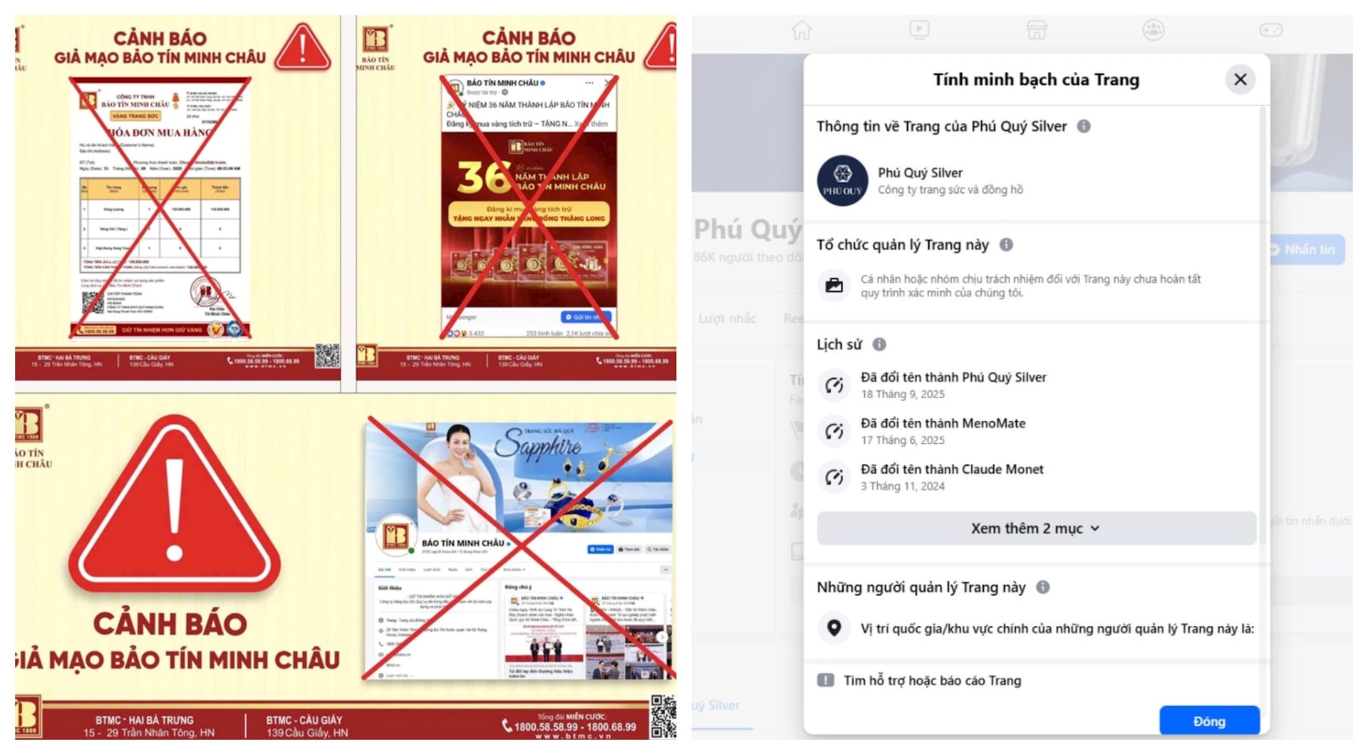 Phú Quý, Bảo Tín Minh Châu cảnh báo tình trạng lừa đảo qua Facebook- Ảnh 1.