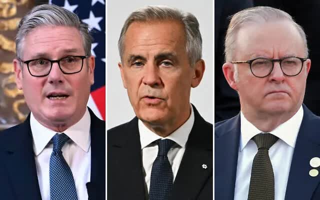 (Từ trái qua phải) Thủ tướng Anh Keir Starmer, Thủ tướng Canada Mark Carney và Thủ tướng Australia Anthony Albanese (Ảnh: AFP) (Từ trái qua phải) Thủ tướng Anh Keir Starmer, Thủ tướng Canada Mark Carney và Thủ tướng Australia Anthony Albanese (Ảnh: AFP)