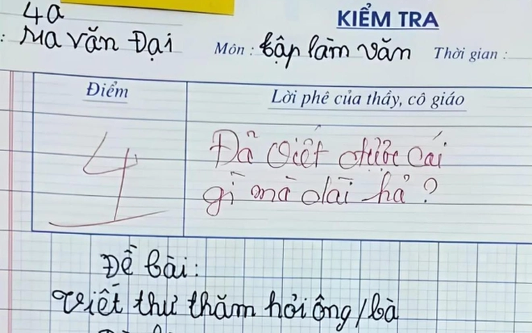 Bài văn viết thư hỏi thăm bà gây bão MXH, được 4 điểm nhưng dân mạng phán: "Không oan tí nào!"- Ảnh 1. Bài văn viết thư hỏi thăm bà gây bão MXH, được 4 điểm nhưng dân mạng phán: "Không oan tí nào!"- Ảnh 1.