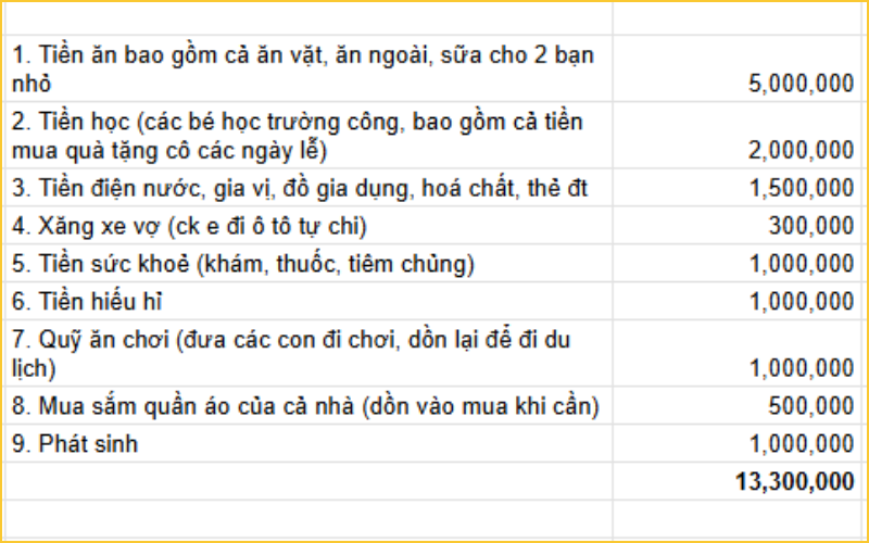 Bảng chi tiêu trị giá 13,3 triệu đồng khiến nhiều người xem xong thấy ngại- Ảnh 1.