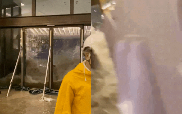 39 giây kinh hoàng: Siêu bão Ragasa "xé toạc" khách sạn hạng sang ở Hong Kong (Trung Quốc), cuốn phăng người đàn ông ngay trong sảnh- Ảnh 1.