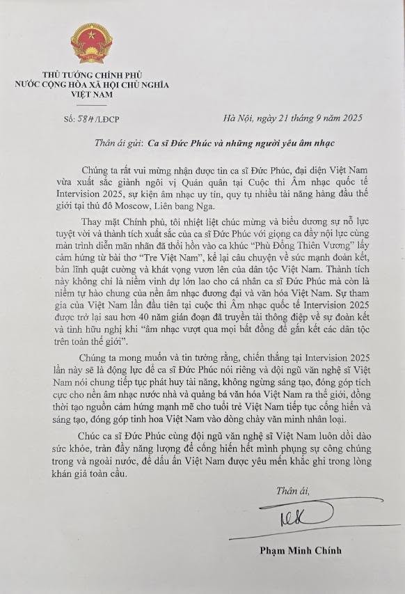 Thủ tướng Chính Phủ tặng bằng khen cho Đức Phúc sau chiến thắng lịch sử tại Intervision 2025- Ảnh 7.