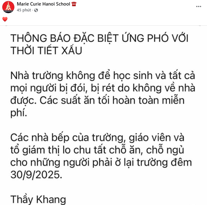 Hiệu trưởng trường Marie Curie thông báo đặc biệt- Ảnh 1.