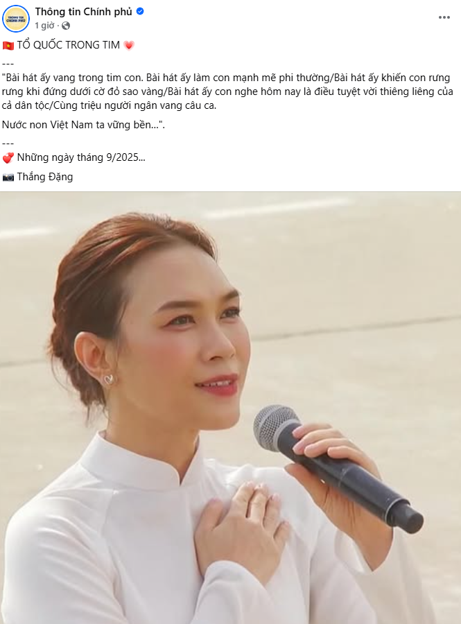 Trang Thông tin Chính phủ viết về hình ảnh để đời của Mỹ Tâm, chỉ 1 khoảnh khắc cho thấy sự tinh tế của BTC Đại lễ 2/9- Ảnh 1.